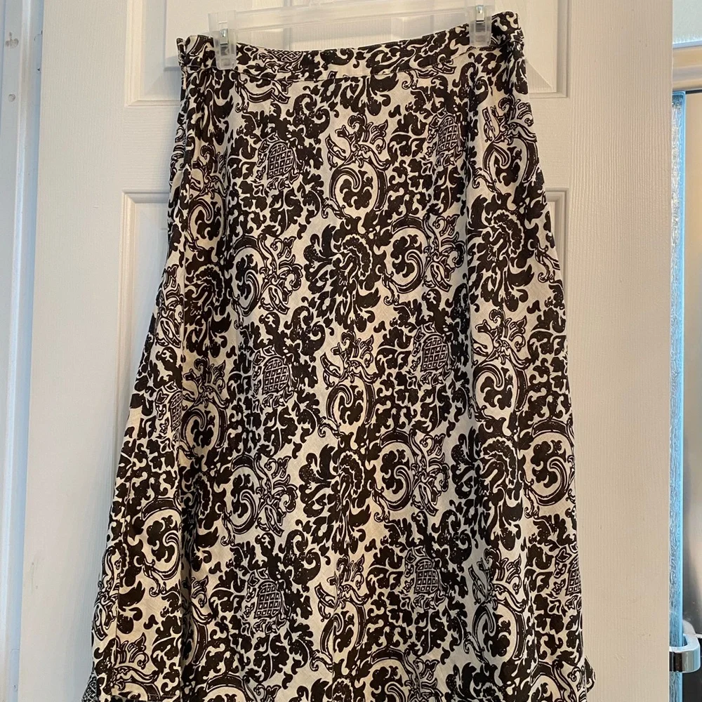 Grace Elements Floral Paisley Linen Skirt Brown & white sz 6